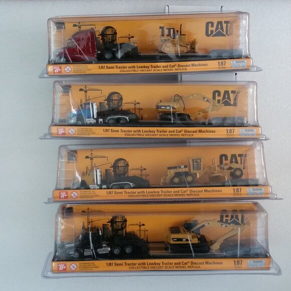 Cat® Semi Tractor with Lowboy Trailer and Diecast Machines Bundle of 4 - Picture 1 of 3